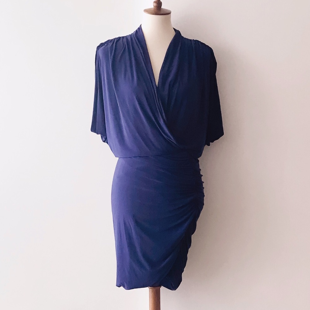 Bebe blue ruched party dress